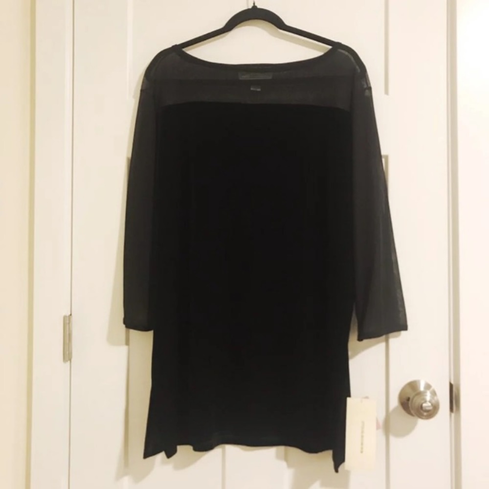 Velvet Mesh Black Long Sleeve Top